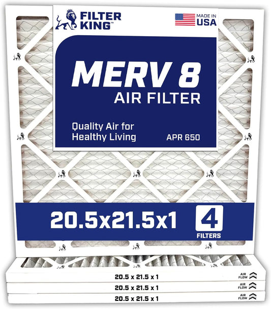 Filter King 20.5x21.5x1 Air Filter | 4-PACK | MERV 8 HVAC Pleated A/C Furnace Filters | MADE IN USA | Actual Size: 20.5 x 21.5 x .75" WholesaleHVACDirect