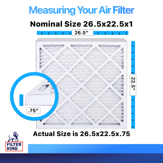 Filter King 26.5×22.5×1 Air Filter | 4-PACK | MERV 8 HVAC Pleated A/C Furnace Filters | MADE IN USA | Actual Size: 26.5 x 22.5 x .75″ – FK26.5×22.5x1A-M8 -4 WholesaleHVACDirect