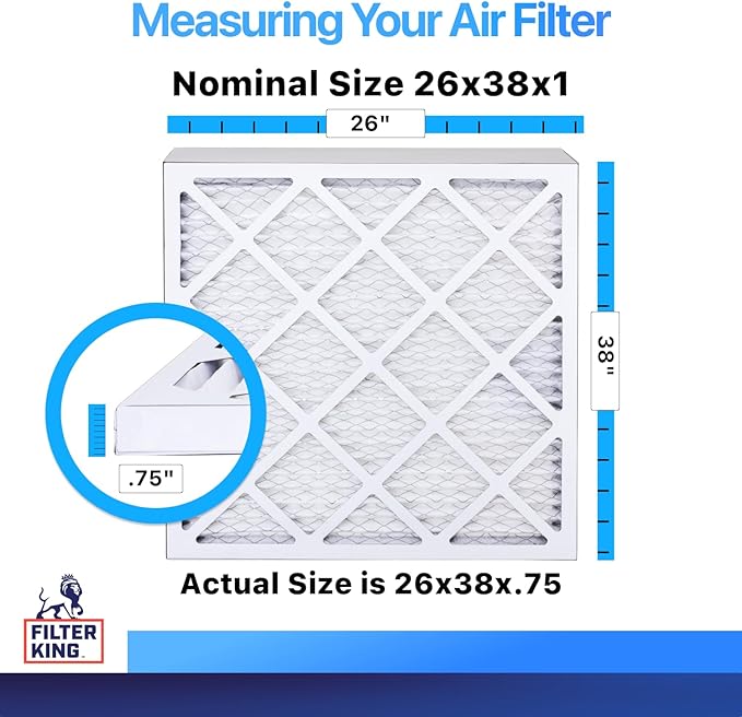 Filter King 26x38x1 Air Filter | 4-PACK | MERV 8 HVAC Pleated A/C Furnace Filters | MADE IN USA | Actual Size: 26 x 38 x .75″ – FK26x38x1A-M8 -4 WholesaleHVACDirect