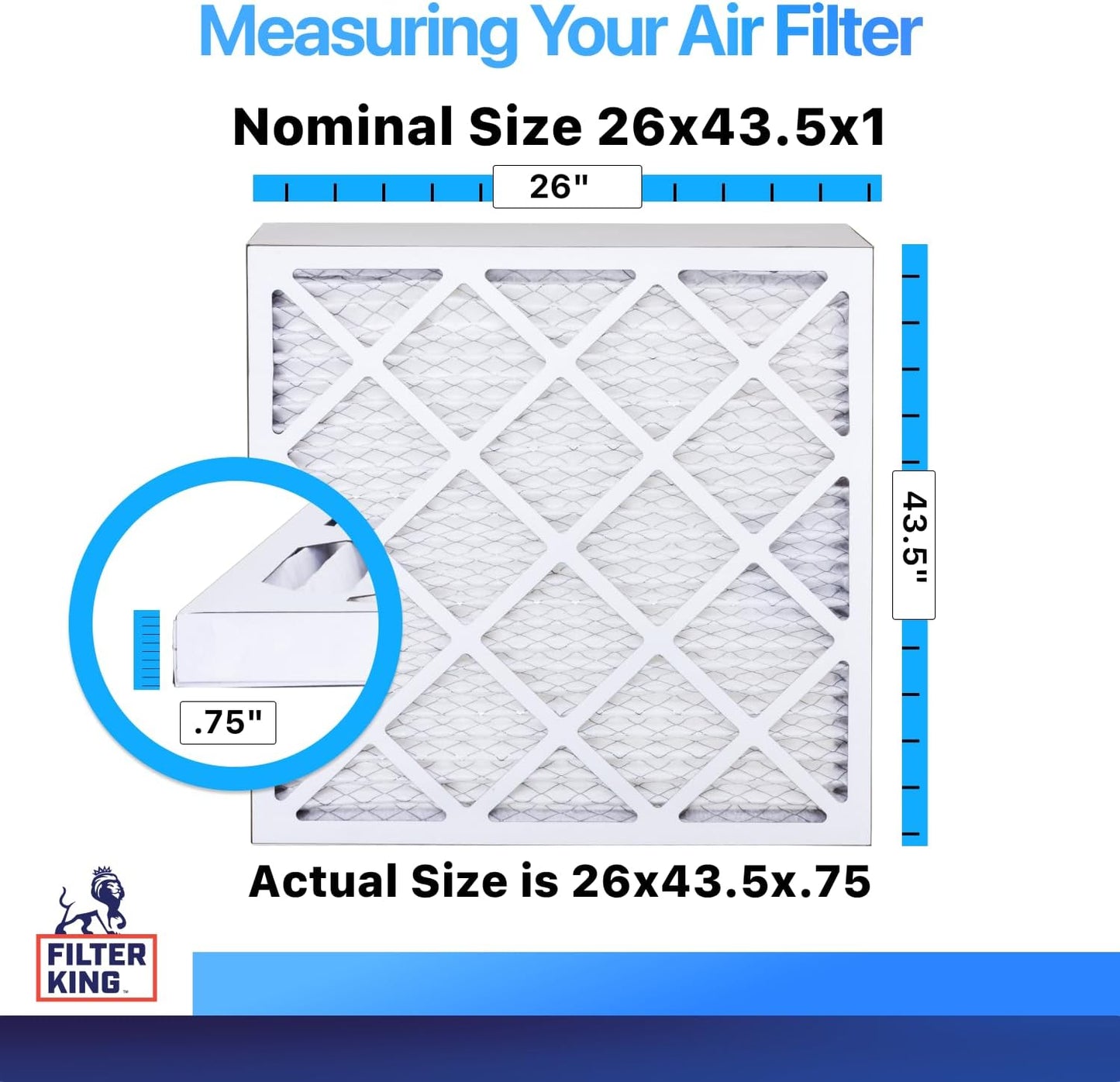 Filter King 26×43.5×1 Air Filter | 4-PACK | MERV 8 HVAC Pleated A/C Furnace Filters | MADE IN USA | Actual Size: 26 x 43.5 x .75″ – FK26x43.5x1A-M8 -4 WholesaleHVACDirect