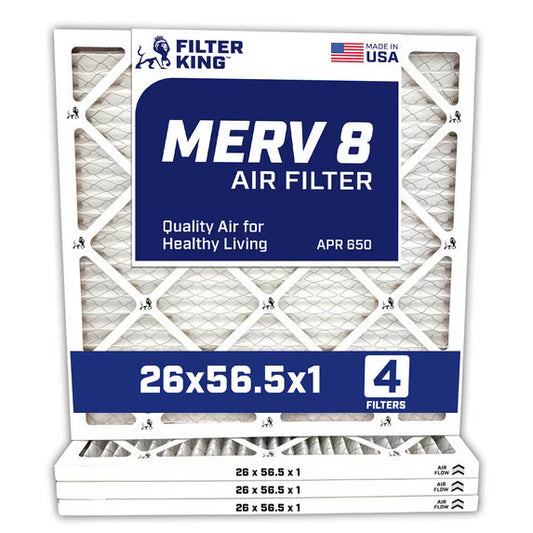 Filter King 26×56.5×1 Air Filter | 4-PACK | MERV 8 HVAC Pleated A/C Furnace Filters | MADE IN USA | Actual Size: 26 x 56.5 x .75″ – FK26x56.5x1A-M8 -4 WholesaleHVACDirect