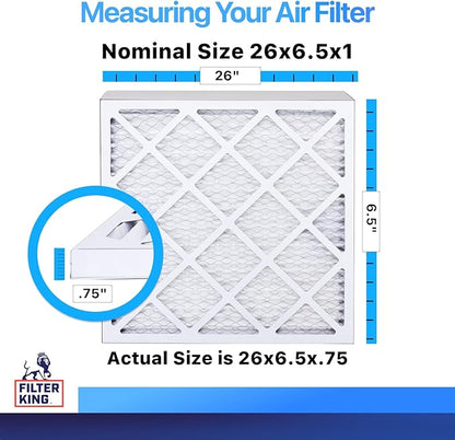 Filter King 26×6.5×1 Air Filter | 4-PACK | MERV 8 HVAC Pleated A/C Furnace Filters | MADE IN USA | Actual Size: 26 x 6.5 x .75″ – FK26x6.5x1A-M8 -4 WholesaleHVACDirect
