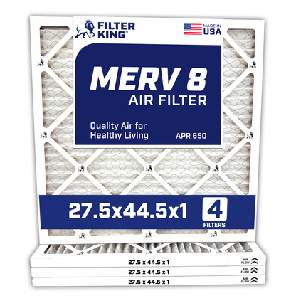 Filter King 27.5×44.5×1 Air Filter | 4-PACK | MERV 8 HVAC Pleated A/C Furnace Filters | MADE IN USA | Actual Size: 27.5 x 44.5 x .75″ – FK27.5×44.5x1A-M8 -4 WholesaleHVACDirect