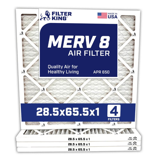 Filter King 28.5x65.5x1 Air Filter | 4-PACK | MERV 8 HVAC Pleated A/C Furnace Filters | MADE IN USA | Actual Size: 28.5 x 65.5 x .75" WholesaleHVACDirect