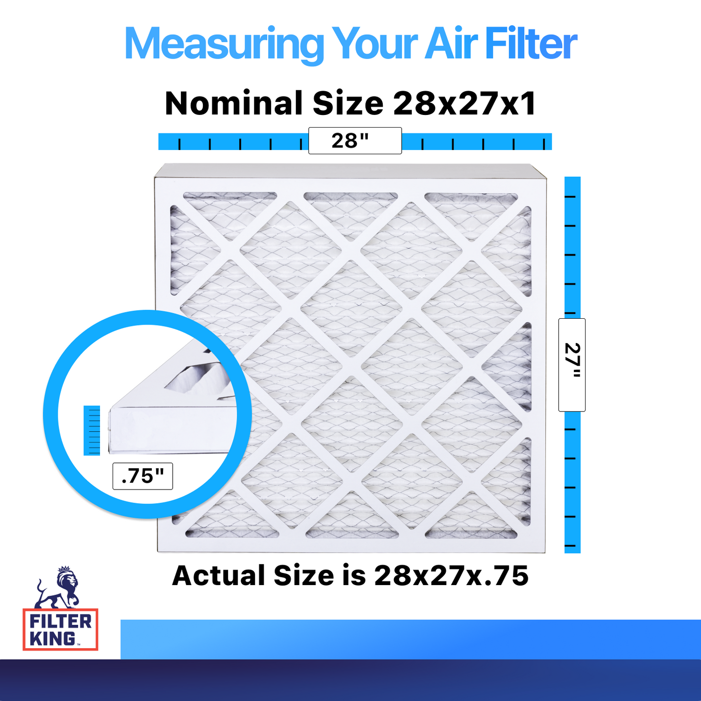 Filter King 28x27x1 Air Filter | 4-PACK | MERV 8 HVAC Pleated A/C Furnace Filters | MADE IN USA | Actual Size: 28 x 27 x .75″ – FK28x27x1A-M8 -4 WholesaleHVACDirect