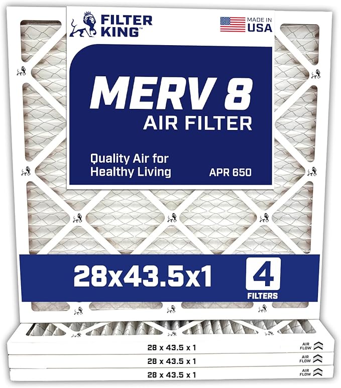 Filter King 28×43.5×1 Air Filter | 4-PACK | MERV 8 HVAC Pleated A/C Furnace Filters | MADE IN USA | Actual Size: 28 x 43.5 x .75″ – FK28x43.5x1A-M8 -4 WholesaleHVACDirect