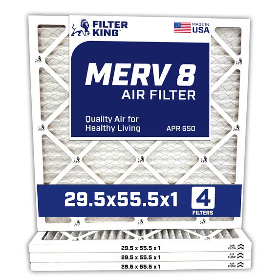 Filter King 29.5×55.5×1 Air Filter | 4-PACK | MERV 8 HVAC Pleated A/C Furnace Filters | MADE IN USA | Actual Size: 29.5 x 55.5 x .75″ – FK29.5×55.5x1A-M8 -4 WholesaleHVACDirect