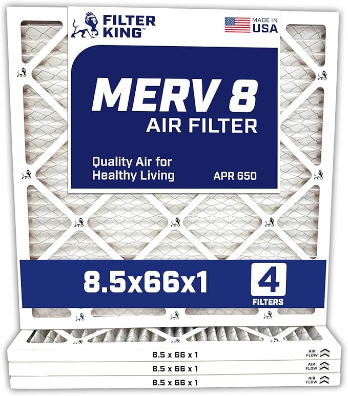 Filter King 8.5x66x1 Air Filter | 4-PACK | MERV 8 HVAC Pleated A/C Furnace Filters | MADE IN USA | Actual Size: 8.5 x 66 x .75″ – FK8.5x66x1A-M8-4 WholesaleHVACDirect