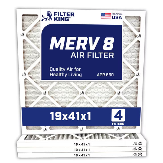 Filter King 19x41x1 Air Filter | 4-PACK | MERV 8 HVAC Pleated A/C Furnace Filters | MADE IN USA | Actual Size: 19 x 41 x .75″ – FK19x41x1A-M8 -4 WholesaleHVACDirect