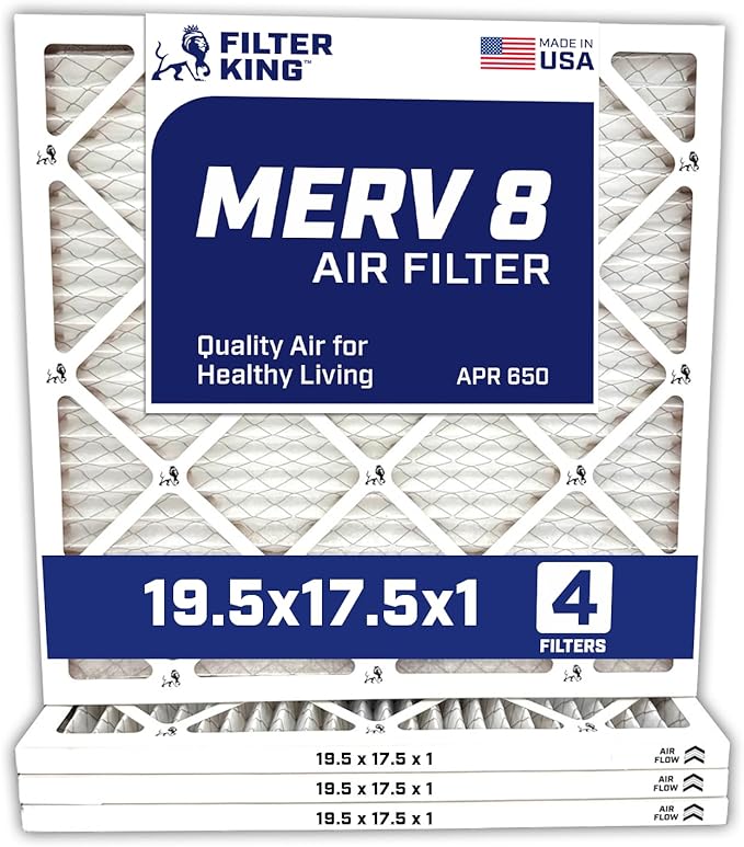 Filter King 19.5×17.5×1 Air Filter | 4-PACK | MERV 8 HVAC Pleated A/C Furnace Filters | MADE IN USA | Actual Size: 19.5 x 17.5 x .75″ – FK19.5×17.5x1A-M8 – 4 WholesaleHVACDirect