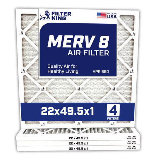 Filter King 22×49.5×1 Air Filter | 4-PACK | MERV 8 HVAC Pleated A/C Furnace Filters | MADE IN USA | Actual Size: 22 x 49.5 x .75″ – FK22x49.5x1A-M8 – 4 WholesaleHVACDirect