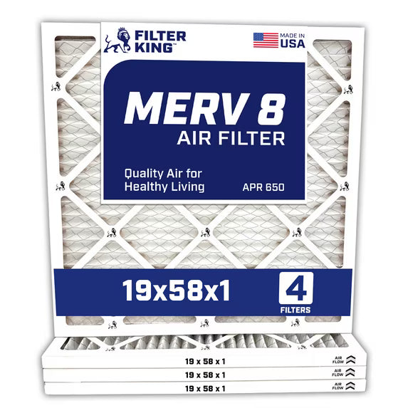 Filter King 19x58x1 Air Filter | 4-PACK | MERV 8 HVAC Pleated A/C Furnace Filters | MADE IN USA | Actual Size: 19 x 58 x .75″ – FK19x58x1A-M8 – 4 WholesaleHVACDirect