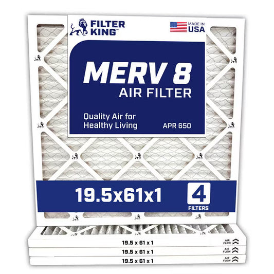 Filter King 19.5x61x1 Air Filter | 4-PACK | MERV 8 HVAC Pleated A/C Furnace Filters | MADE IN USA | Actual Size: 19.5 x 61 x .75″ – FK19.5x61x1A-M8 -4 WholesaleHVACDirect