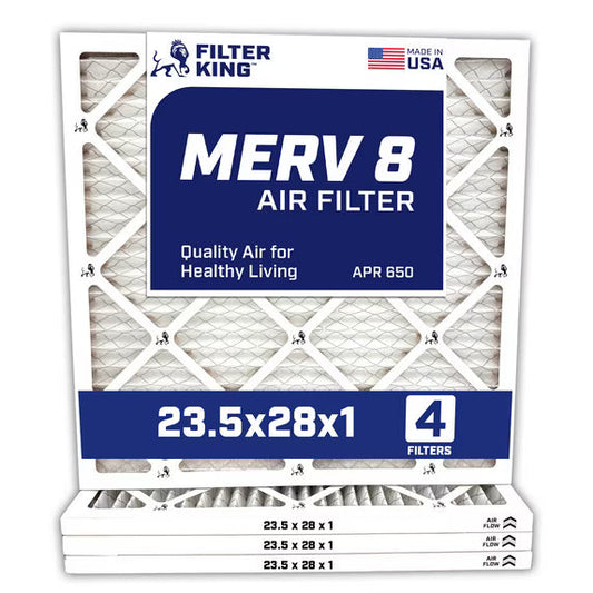 Filter King 23.5x28x1 Air Filter | 4-PACK | MERV 8 HVAC Pleated A/C Furnace Filters | MADE IN USA | Actual Size: 23.5 x 28 x .75″ – FK23.5x28x1A-M8 -4 WholesaleHVACDirect