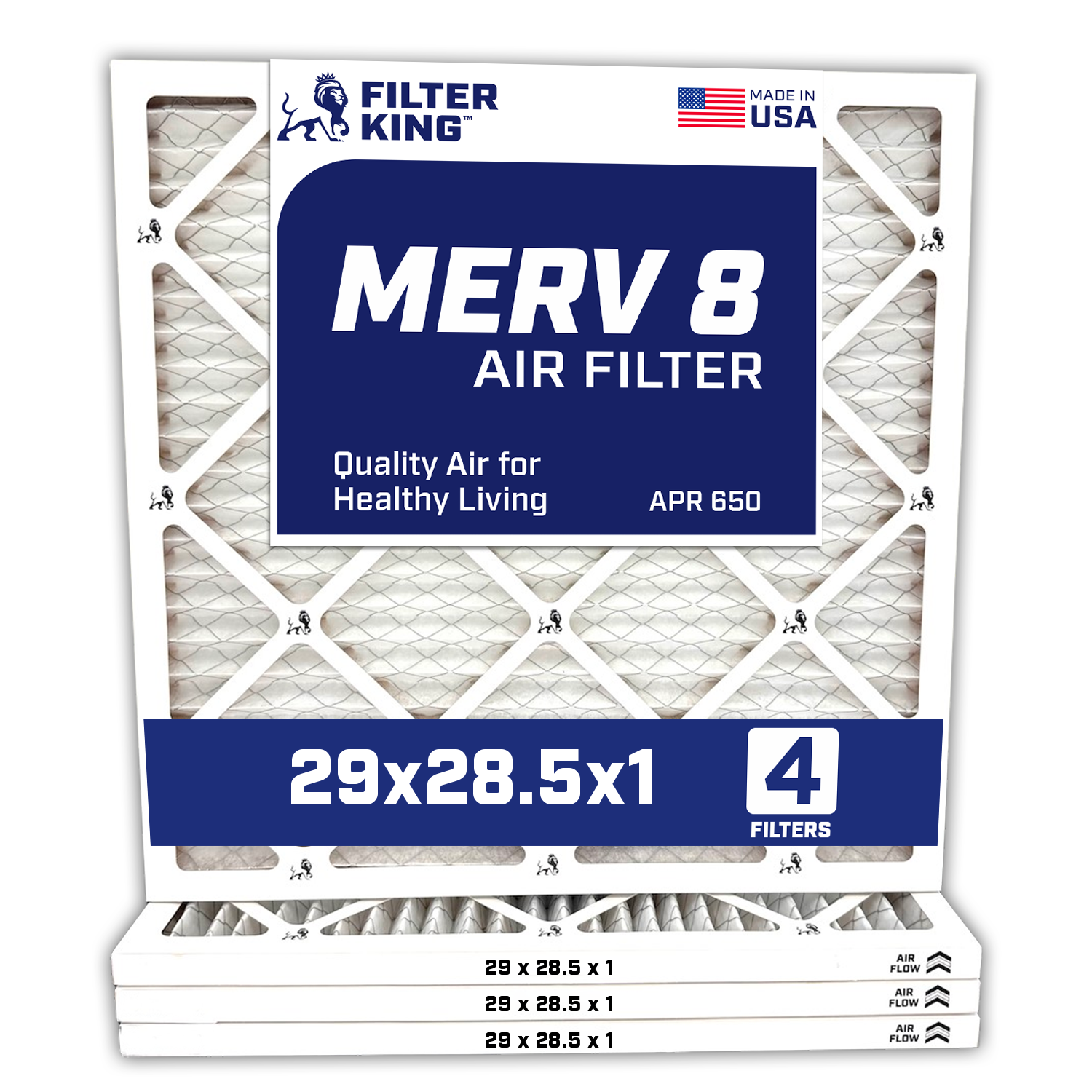 Filter King 29×28.5×1 Air Filter | 4-PACK | MERV 8 HVAC Pleated A/C Furnace Filters | MADE IN USA | Actual Size: 29 x 28.5 x .75″ – FK29x28.5x1A-M8 -4 WholesaleHVACDirect