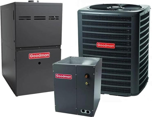 2 Ton Goodman 17.2 SEER2 Upflow AC system with 80% AFUE 60k BTU Ultra-Low NOx Furnace (GSXC702410, CAPTA2422B4, GMVS800604BU)