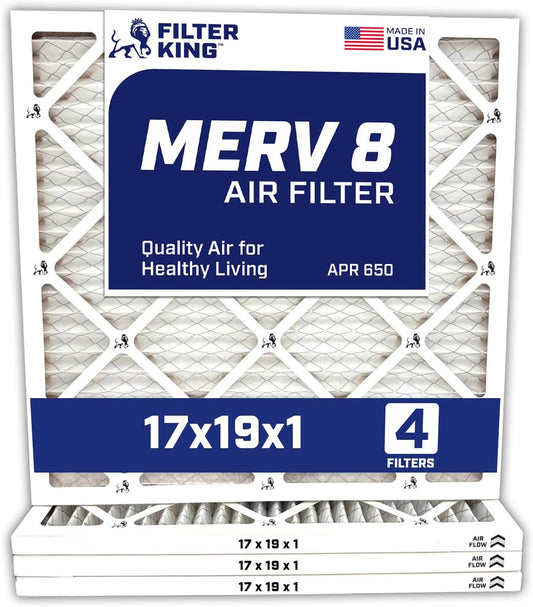 Filter King 17x19x1 Air Filter | 4-PACK | MERV 8 HVAC Pleated A/C Furnace Filters | MADE IN USA | Actual Size: 17 x 19 x .75″ WholesaleHVACDirect