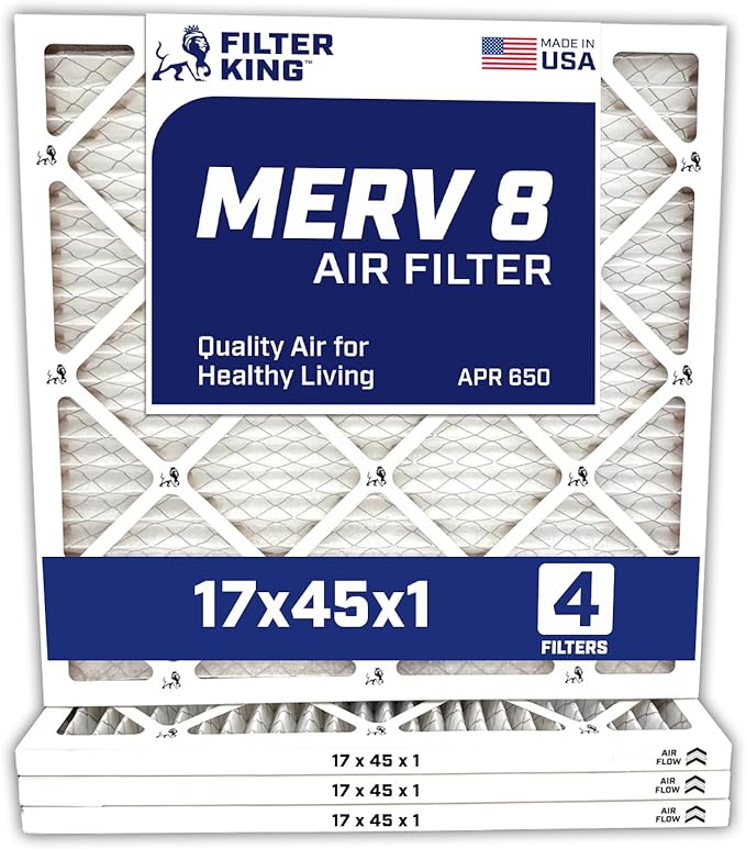 Filter King 17x45x1 Air Filter | 4-PACK | MERV 8 HVAC Pleated A/C Furnace Filters | MADE IN USA | Actual Size: 17 x 45 x .75″ – FK17x45x1A-M8 -4 WholesaleHVACDirect