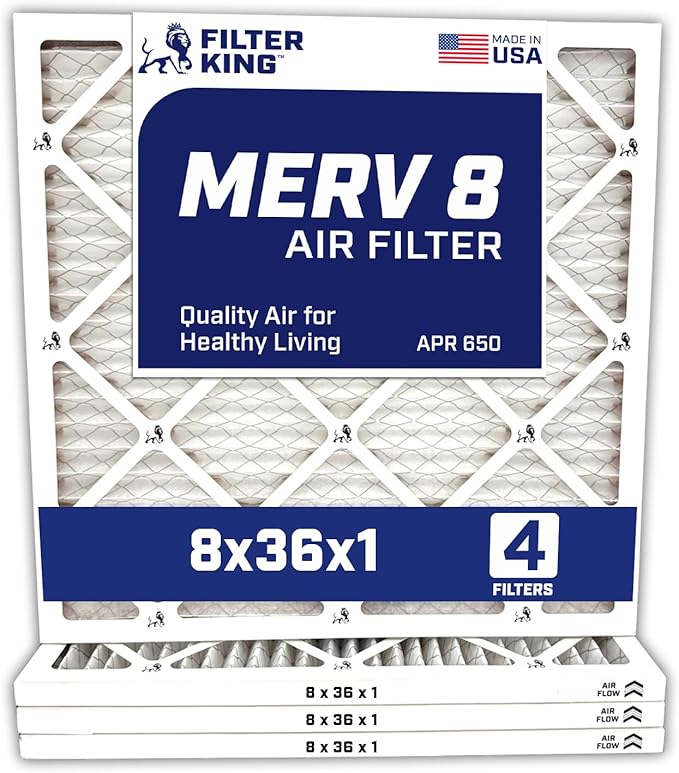 Filter King 8x36x1 Air Filter | 4-PACK | MERV 8 HVAC Pleated A/C Furnace Filters | MADE IN USA | Actual Size: 8 x 36 x .75″ WholesaleHVACDirect