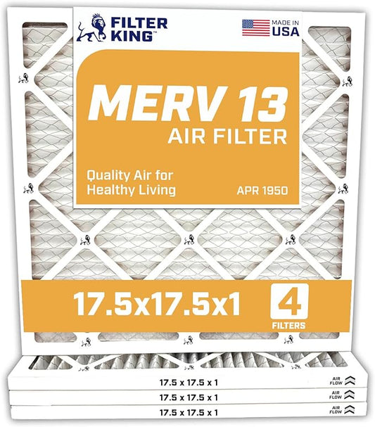 Filter King 17.5×17.5×1 Air Filter | 4-PACK | MERV 13 HVAC Pleated A/C Furnace Filters | MADE IN USA | Actual Size: 17.5 x 17.5 x .75″ WholesaleHVACDirect