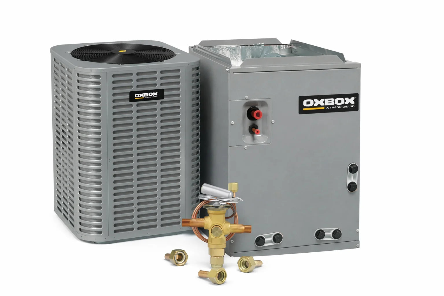 OXBOX BY TRANE 1.5 Ton Split Air Conditioning System – J5AC3018A1000AA Condenser with J5GXCB004AC6HUA Cased Coil (TXV Installed) OXBOX BY TRANE